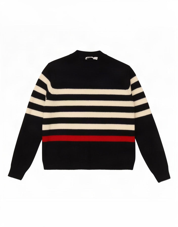 Zara Womens Crop Turtle Neck Jumper Sweater UK 14 Mellem marineblå stribet