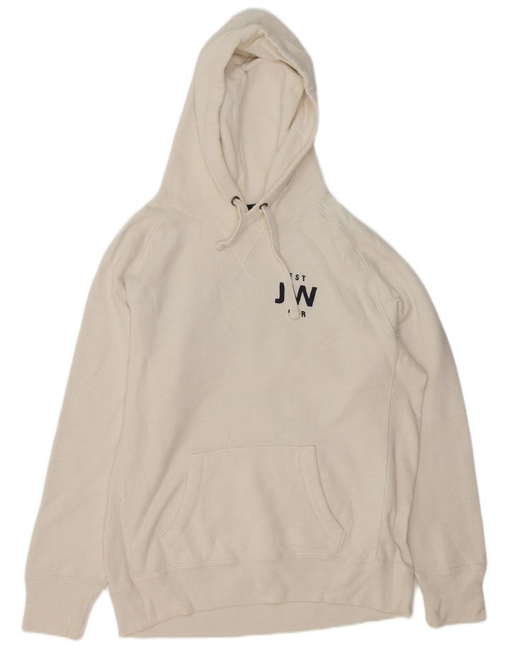 JACK WILLS Mens Graphic Hoodie Jumper Medium White Cotton