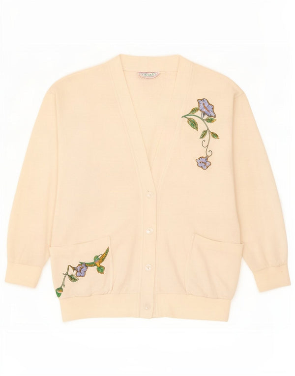 Vintage dame cardigan sweater UK 16 Large White Floral