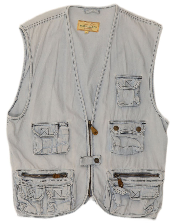 James Dillon Mens Denim Utility Gilet UK 40 Large Blue Cotton