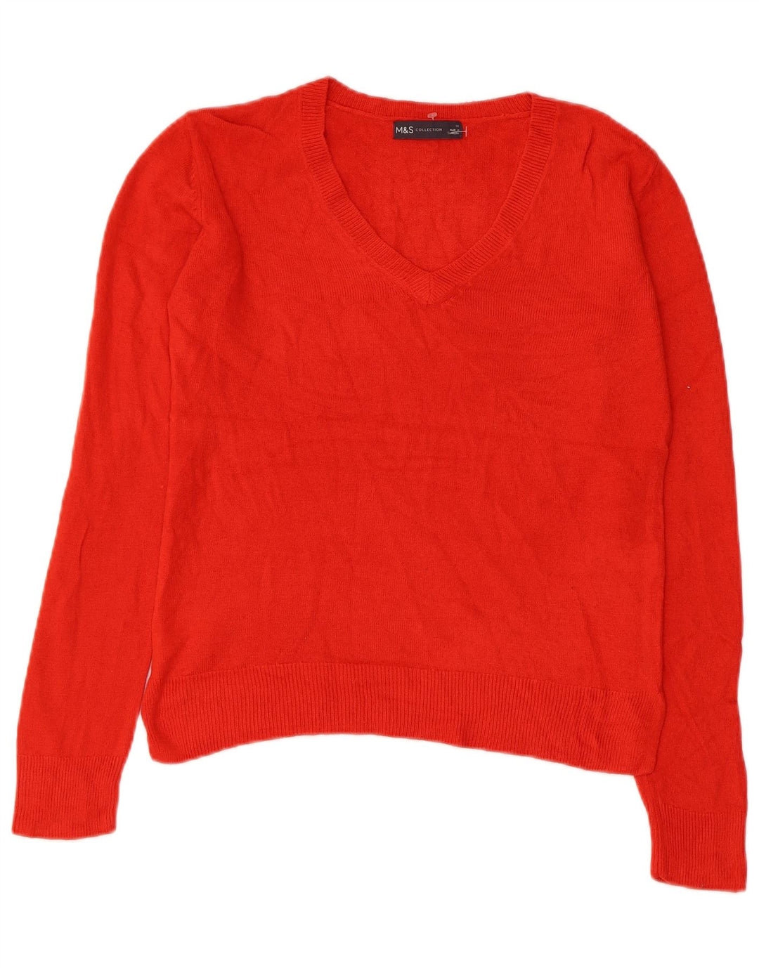 MARKS & SPENCER Dame V-hals sweater UK 10 Lille rød akryl