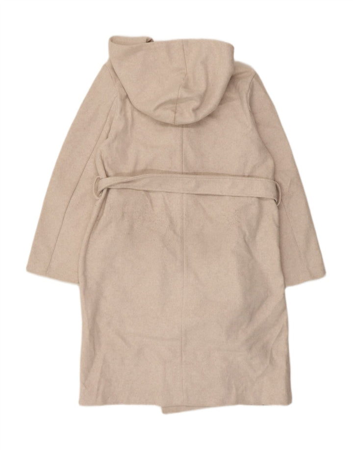 Zara Dame Hætte Overfrakke UK 12 Medium Beige Polyester
