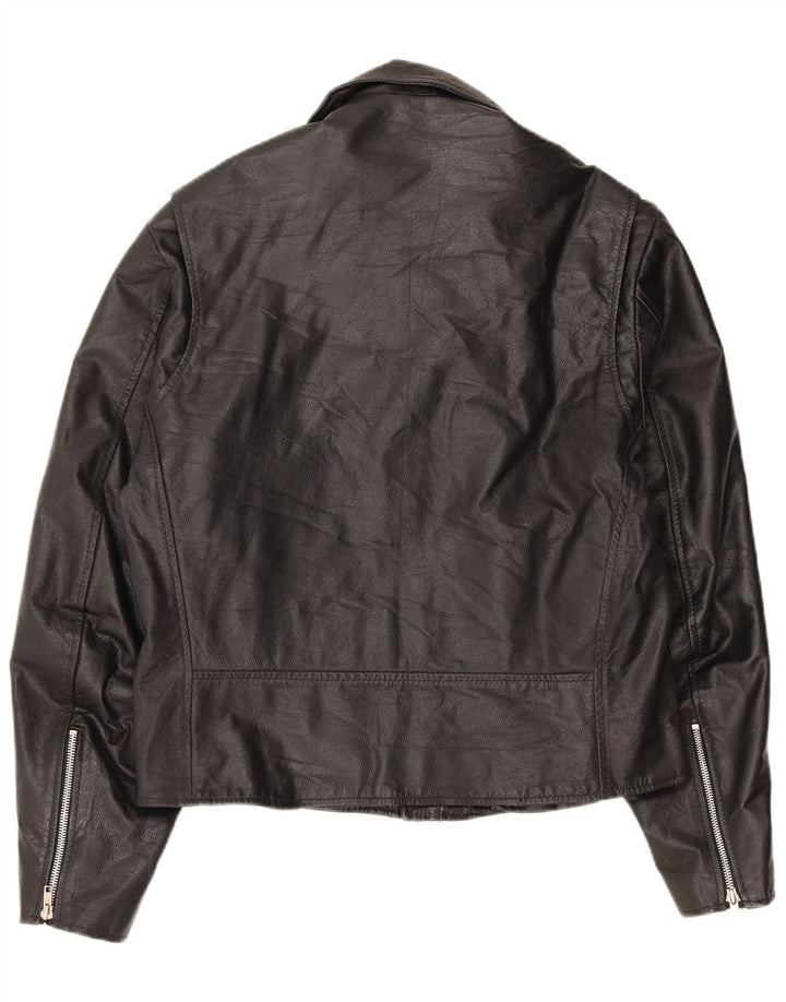 VINTAGE Womens Oversized Læder Biker Jacket UK 10 Lille sort læder