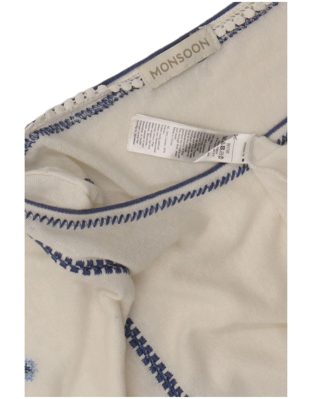 MONSOON Damebluse Top UK 16 Large Off White Floral Linen