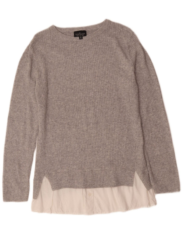 Topshop Dame Høj Boat Neck Jumper Sweater UK 10 Small Grey Colourblock