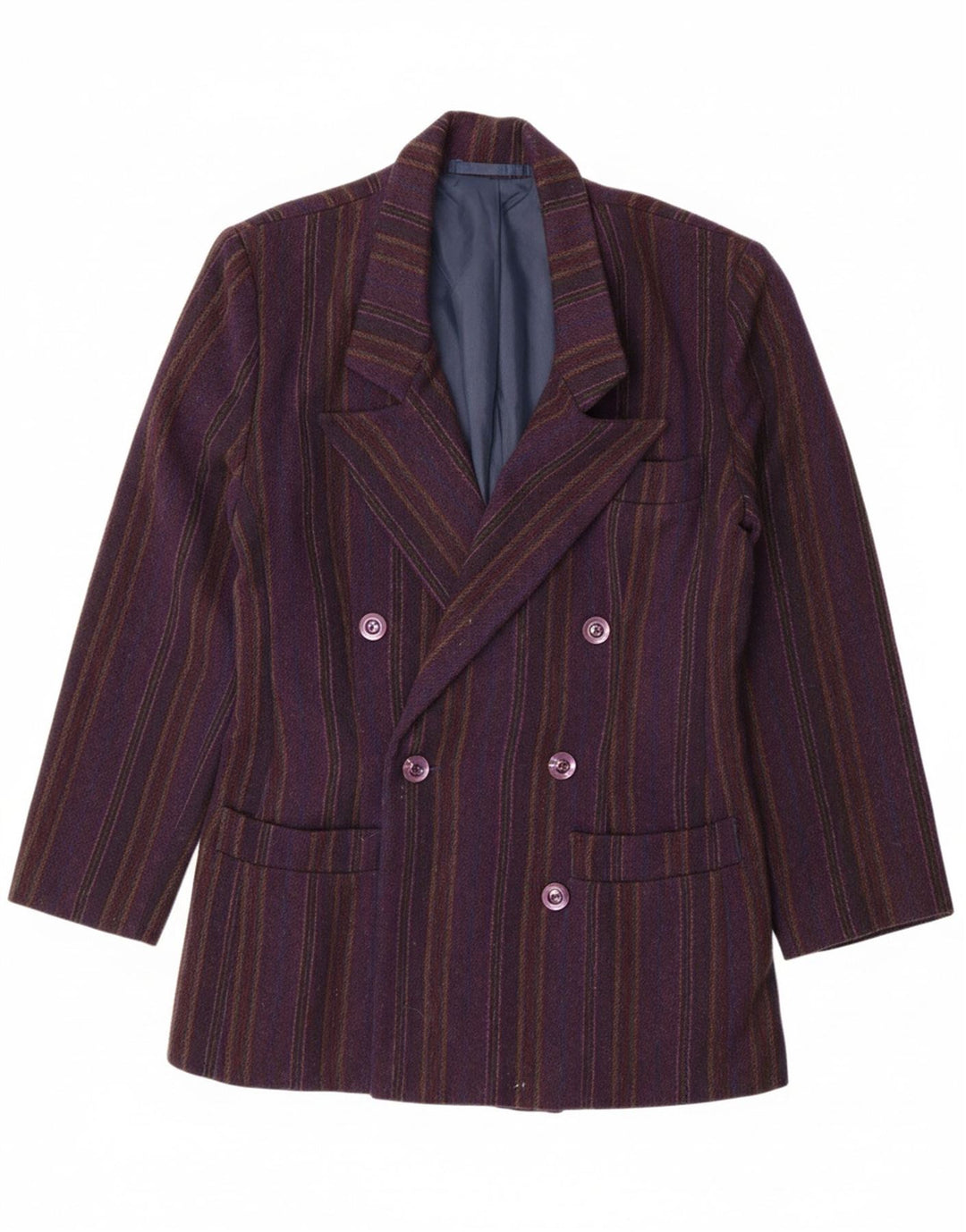VINTAGE Womens Double Breasted Blazer Jacket UK 14 Medium Purple Striped