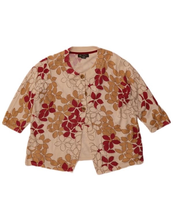 Eddie Bauer dame cardigan sweater med 3/4 ærmer UK 20 2XL Beige Floral