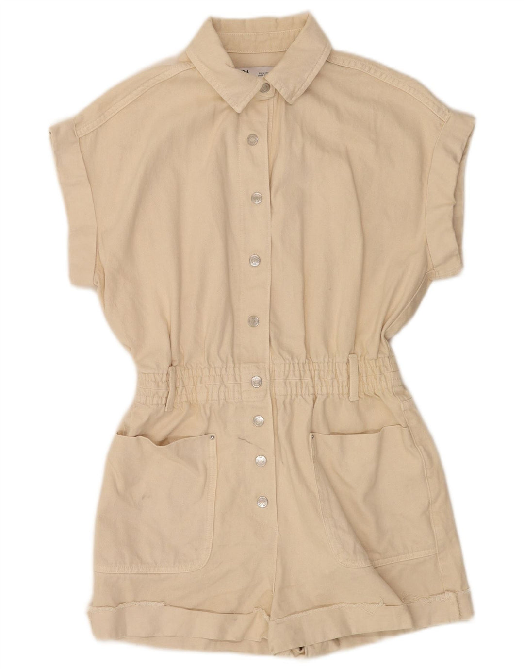 Zara Dame Denim Playsuit UK 14 Medium Beige