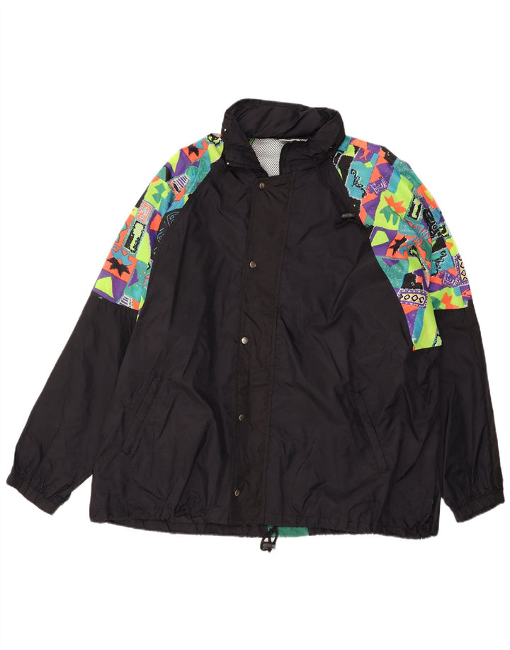 VINTAGE Regnjakke med hætte til mænd UK 44 2XL Sort Geometrisk