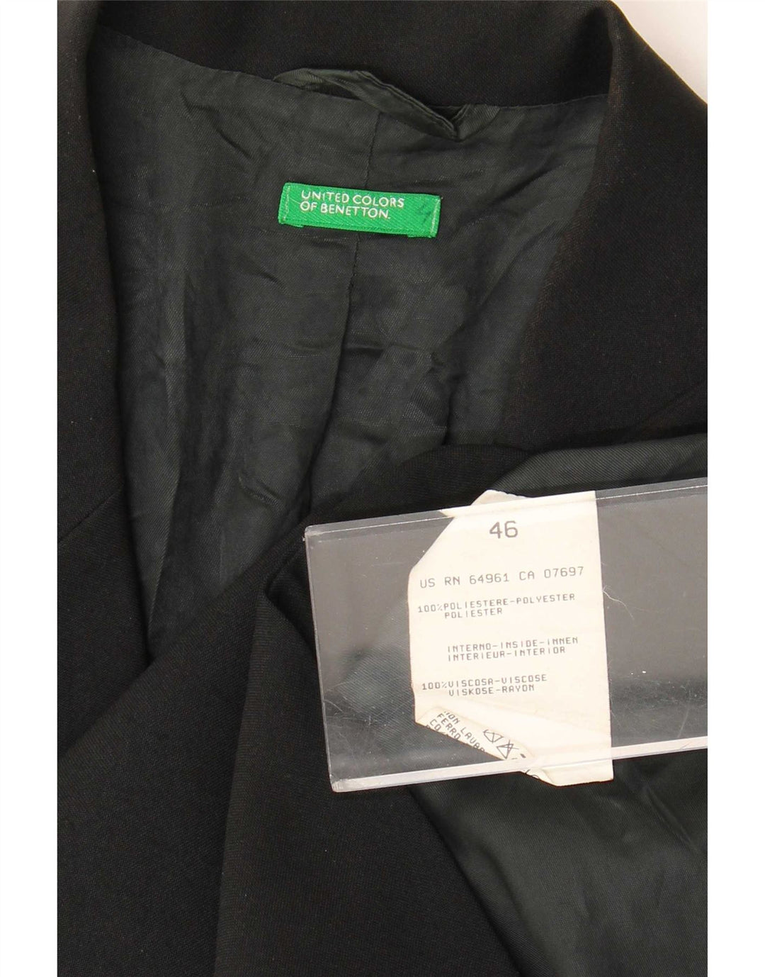 Benetton Dame 3 Button Blazer Jacket IT 46 Stor Sort Polyester