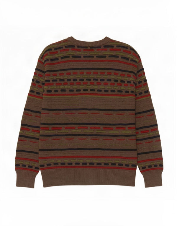 Vintage herre rund hals sweater lille brun stribet
