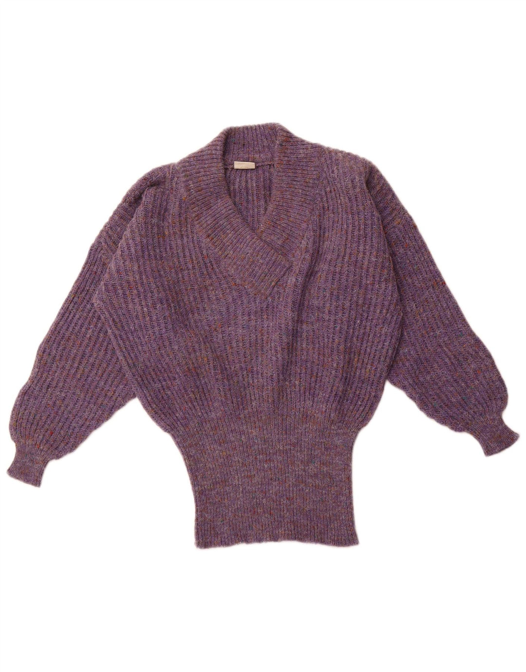 VINTAGE Dame Oversized V-hals sweater UK 16 Large Purple Flecked