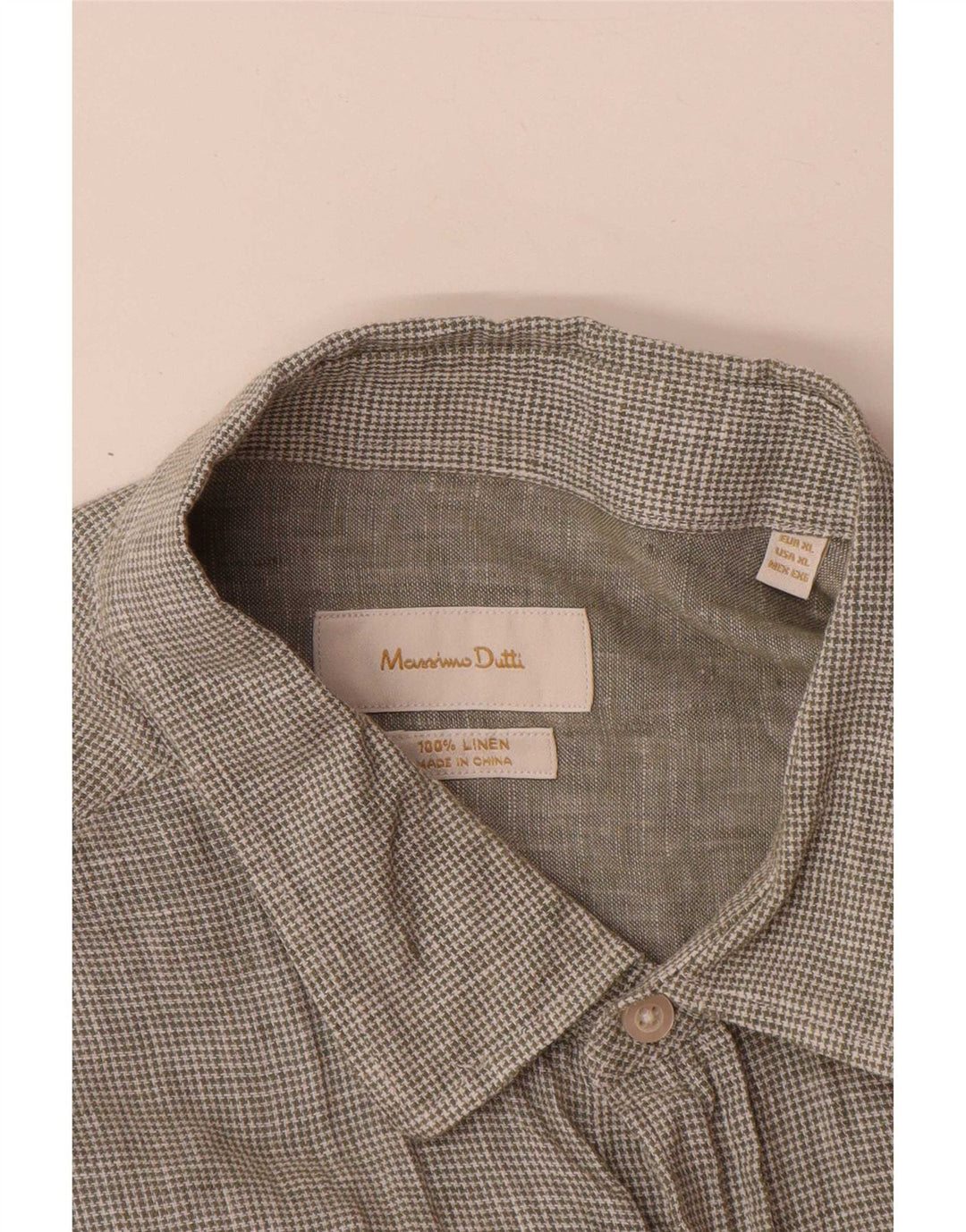 Massimo Dutti Herreskjorte XL Grøn Houndstooth Linned