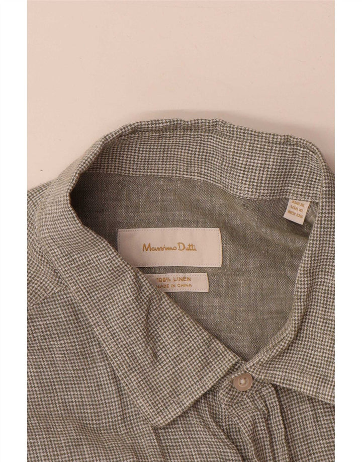 Massimo Dutti Herreskjorte XL Grøn Houndstooth Linned