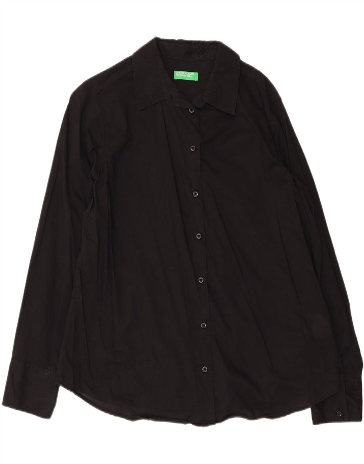 BENETTON Womens Shirt UK 14 Medium Black Cotton