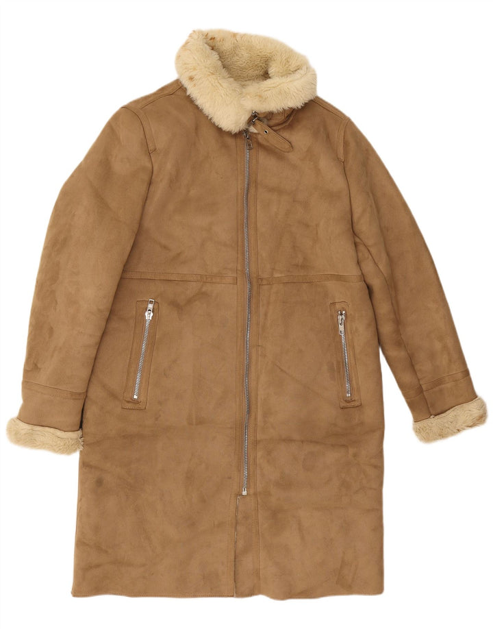 Zara Sherpa Overfrakke UK 14 Medium Beige Polyester