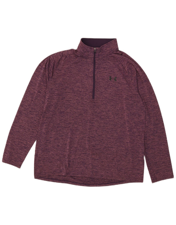 Under Armour Womens Zip Neck Pullover Træningsdragt Top UK 18 XL Lilla Flecked