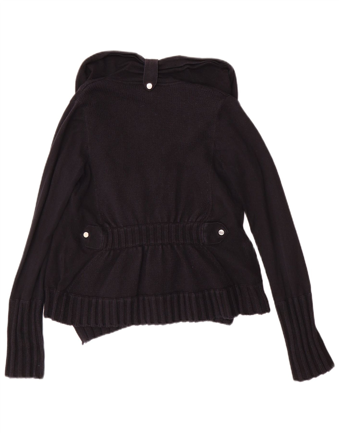 KAREN MILLEN Womens Open Cardigan Sweater UK 2 2XS Sort Bomuld