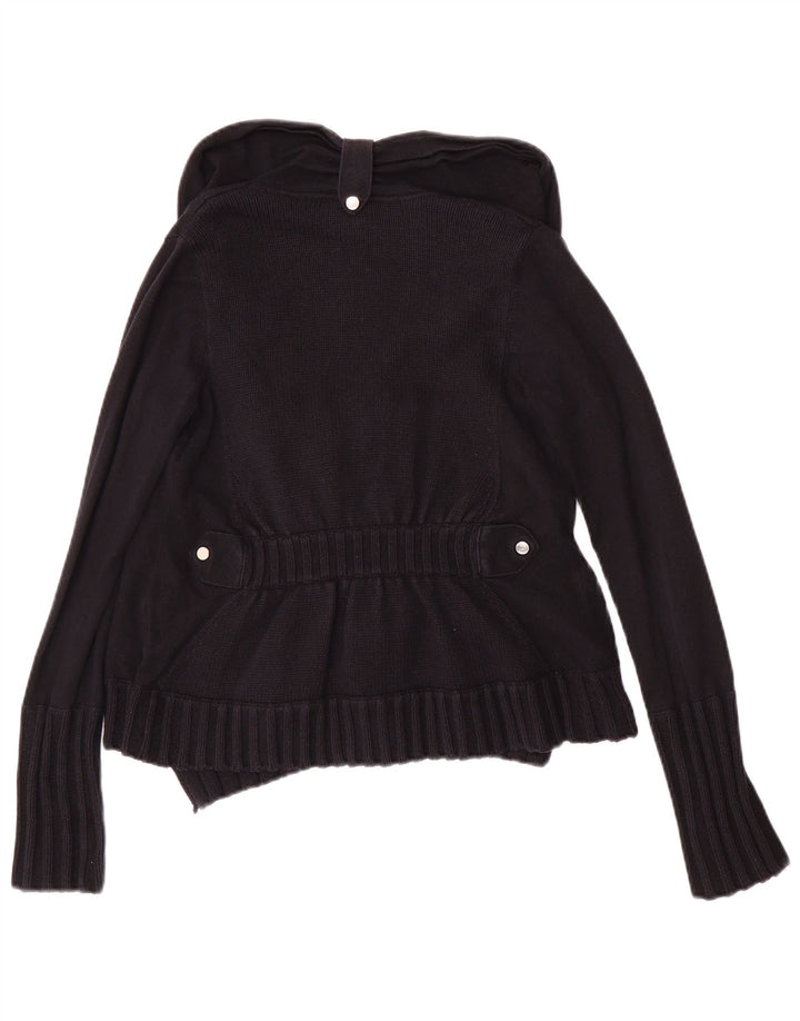 KAREN MILLEN Womens Open Cardigan Sweater UK 2 2XS Sort Bomuld