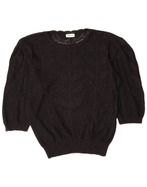 VINTAGE Dame 3/4-ærmet bådhalstrøje EU 42 Large Black