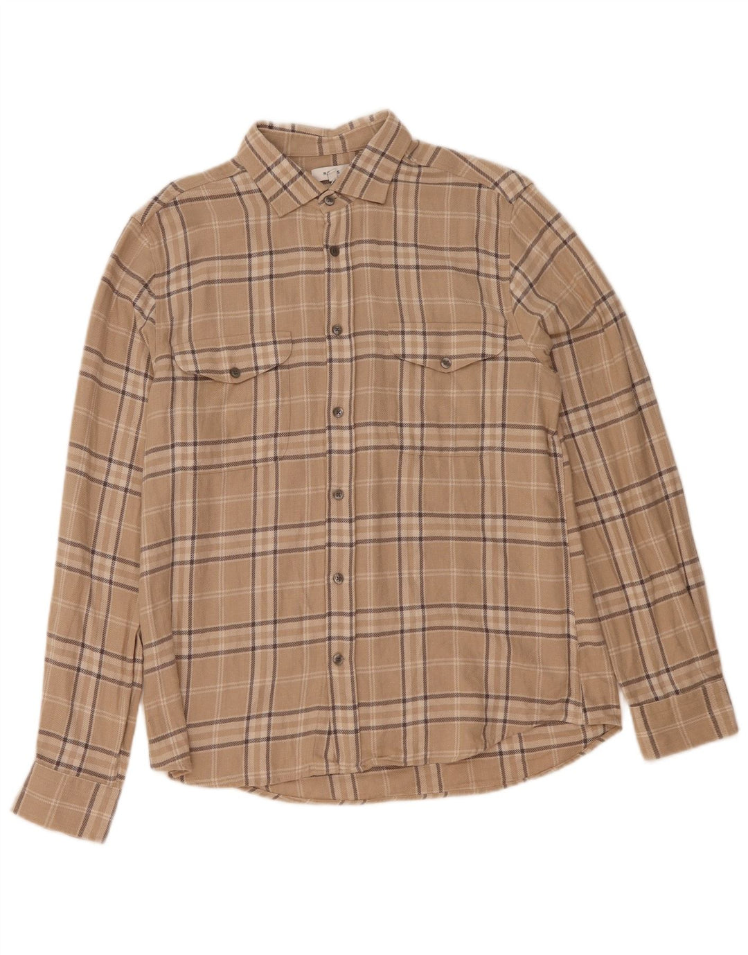 Reiss Herre Regular Fit Flannel Shirt XL Beige Ternet Bomuld