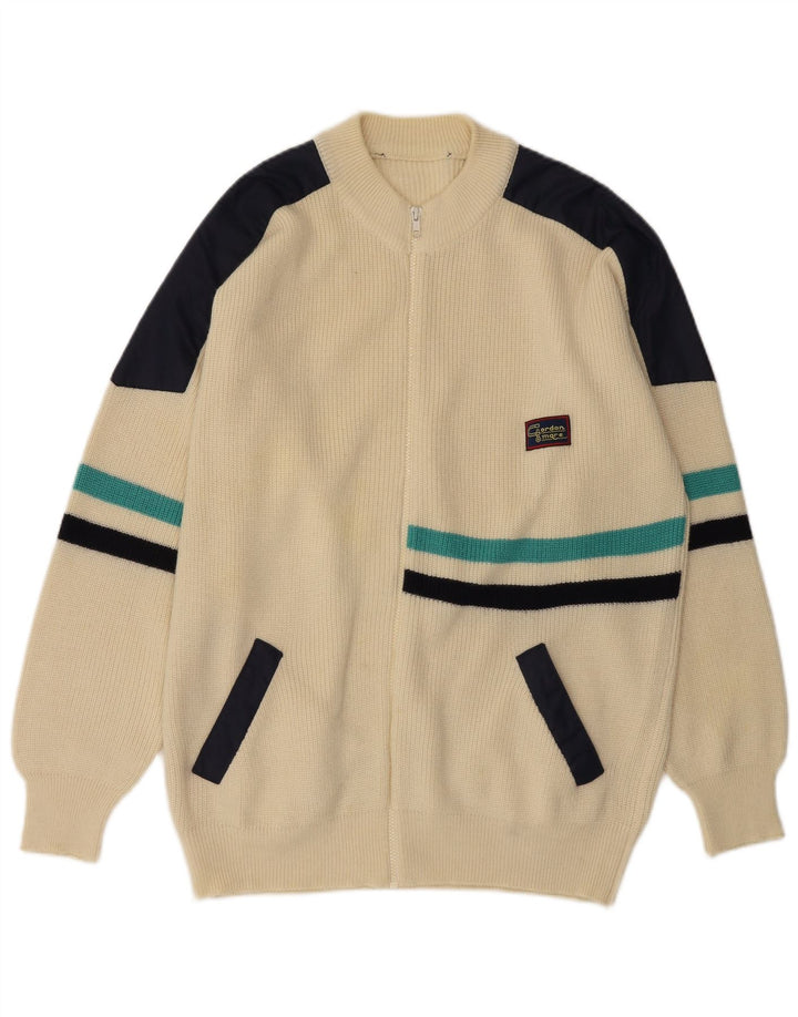 Vintage herre cardigan sweater Medium Off White Colourblock