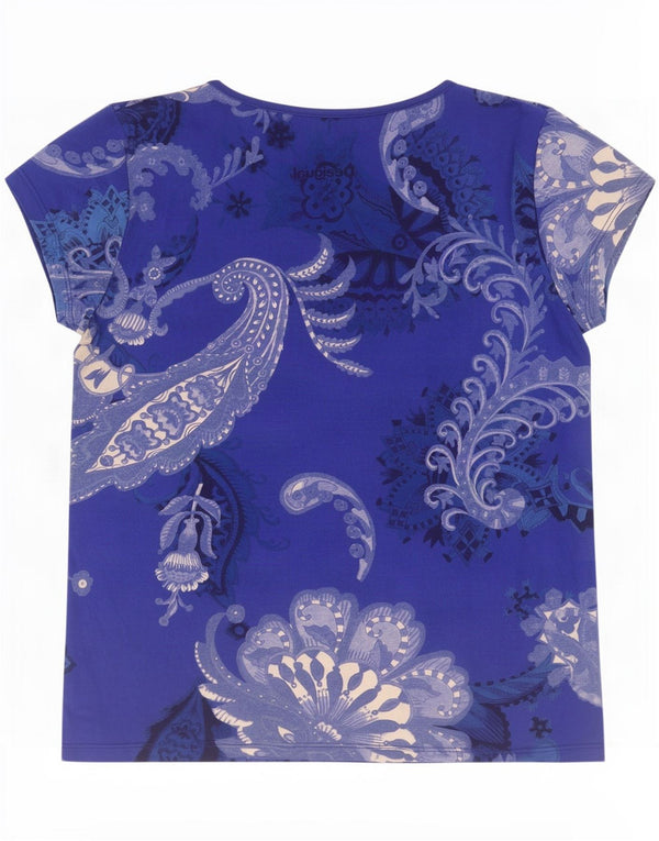 Desigual Dame T-Shirt Top UK 18 XL Blå Paisley
