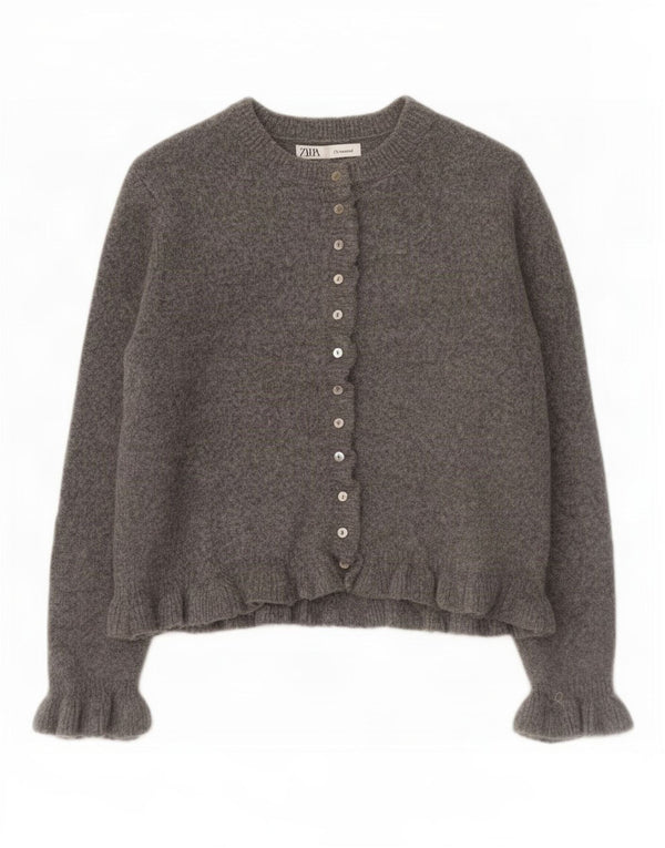 Zara Womens Crop Cardigan Sweater UK 12 Medium Grey Polyester