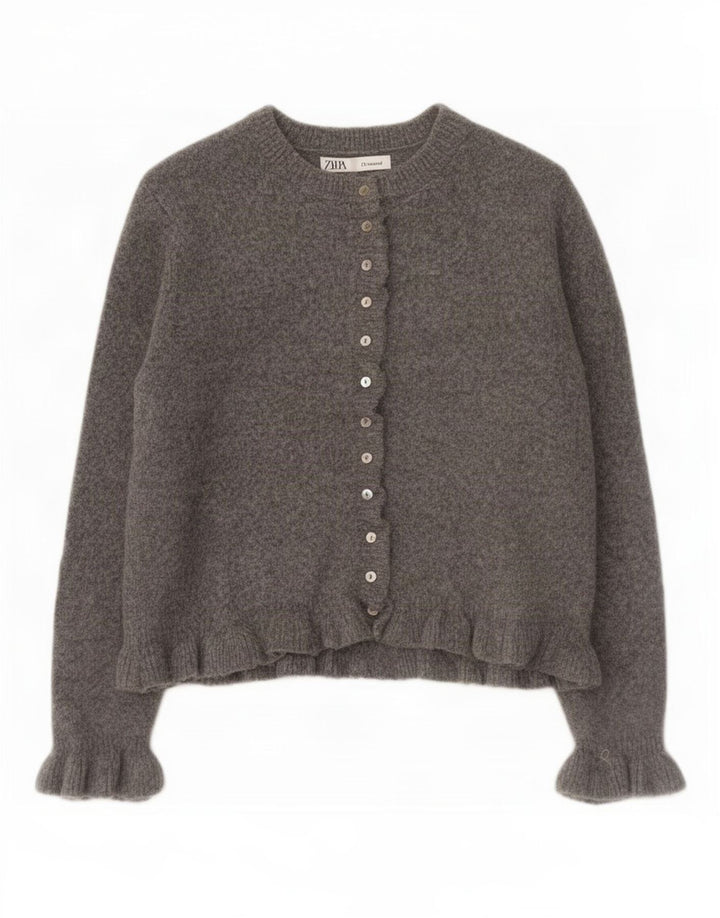 Zara Womens Crop Cardigan Sweater UK 12 Medium Grey Polyester