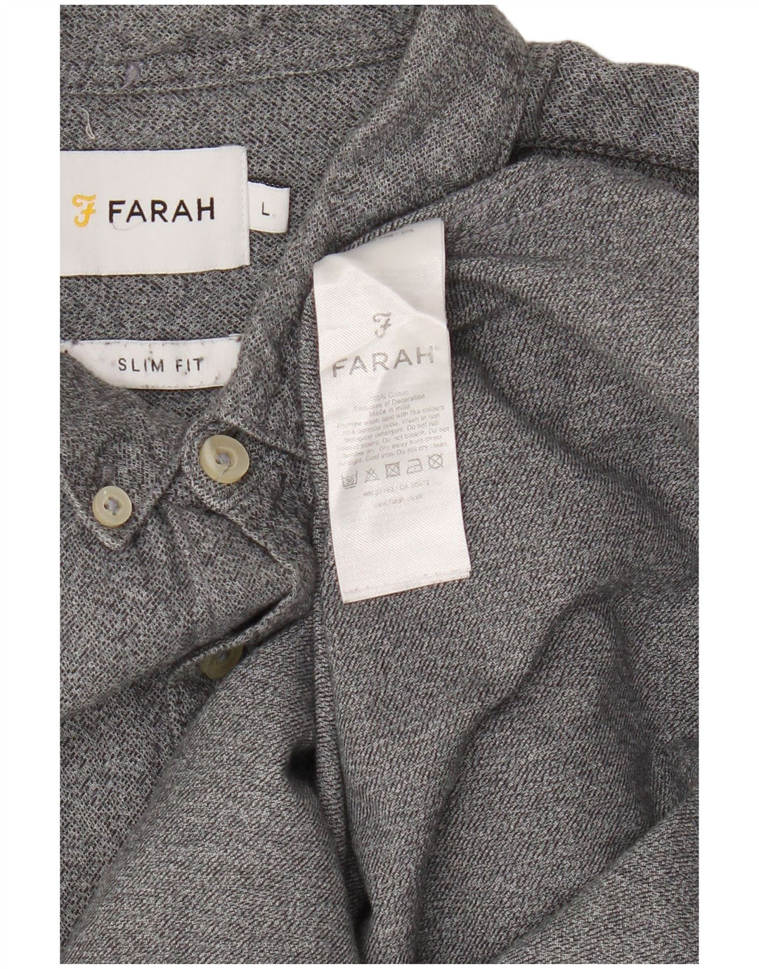Farah Herre Slim Fit Skjorte Stor Grå Bomuld