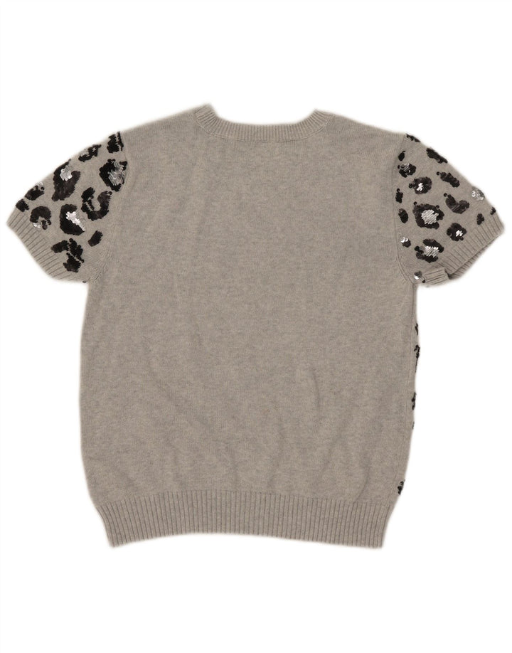 Marks & Spencer Dame Crop Crew Neck Jumper Sweater UK 16 Large Grey