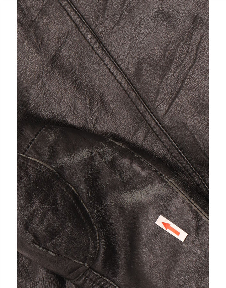 Vintage Dame Crop Læder Biker Jacket UK 10 Lille sort læder