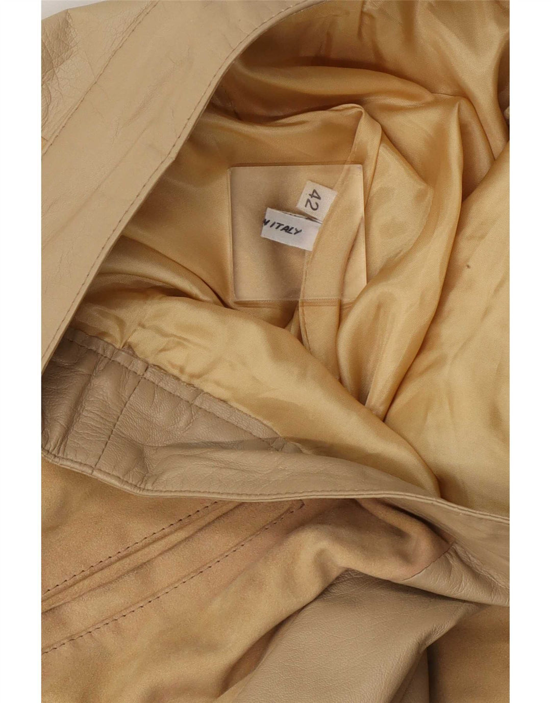 Vintage Dame Læder Flared Skirt IT 42 Medium W26 Beige Colourblock