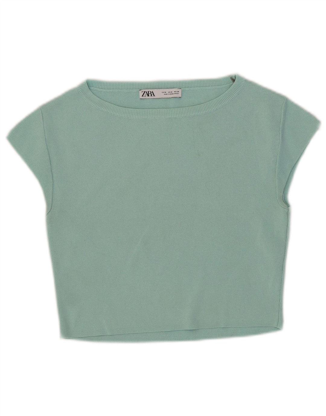 Zara Womens Crop T-Shirt Top UK 12 Medium Turkis Viscose