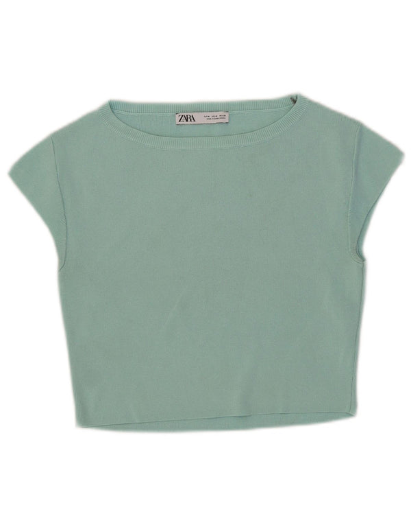 Zara Womens Crop T-Shirt Top UK 12 Medium Turkis Viscose