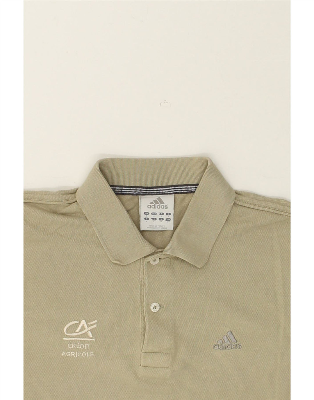 ADIDAS Mens Graphic Polo Shirt Small Beige Cotton | Vintage Adidas | Thrift | Second-Hand Adidas | Used Clothing | Messina Hembry 