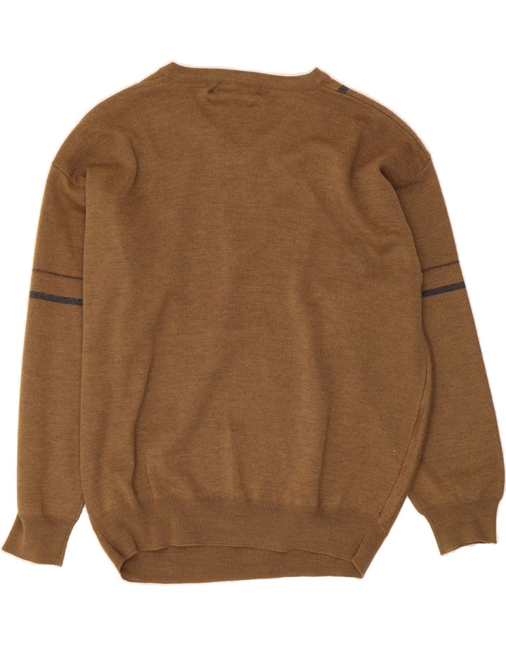 FARAH Mens V-Neck Jumper Sweater 2XL Brown Striped Acrylic Vintage Farah and Second-Hand Farah from Messina Hembry 