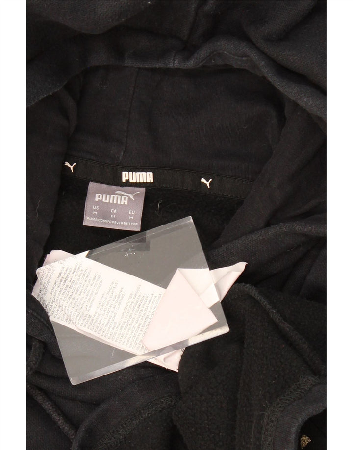 PUMA Womens Crop Oversized Hoodie Jumper UK 14 Medium Black Cotton