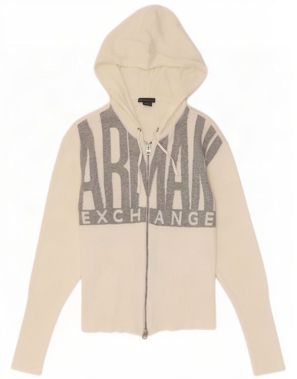 Armani Exchange Womens Grafisk Cardigan Sweater UK 12 Medium Off White