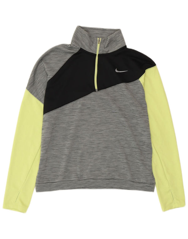 NIKE Dame Dri Fit Pullover Træningsdragt Top UK 14 Medium Grey Colourblock