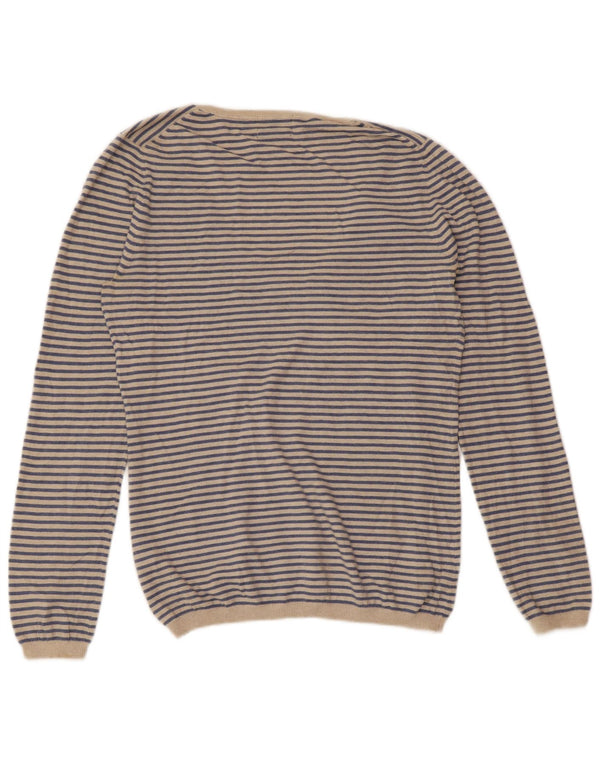 MASSIMO DUTTI Dame V-hals sweater UK 18 XL Blå Stribet Cashmere