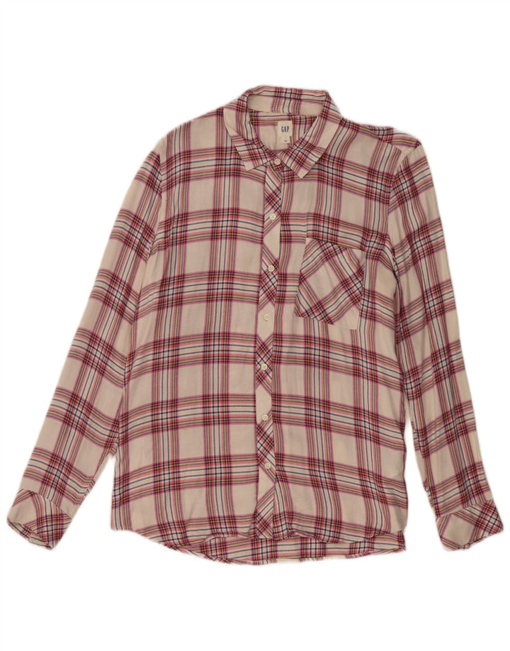 GAP Dame Flanell Shirt UK 16 Stor Beige Ternet Rayon