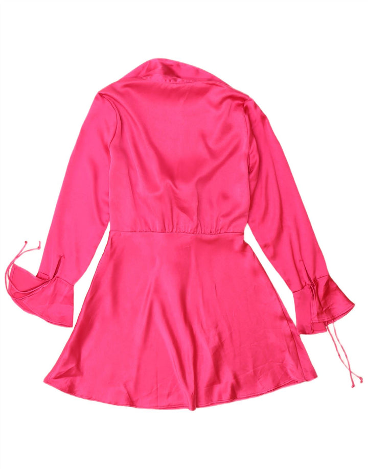 Zara Dame Langærmet A-Line Kjole UK 14 Medium Pink Polyester