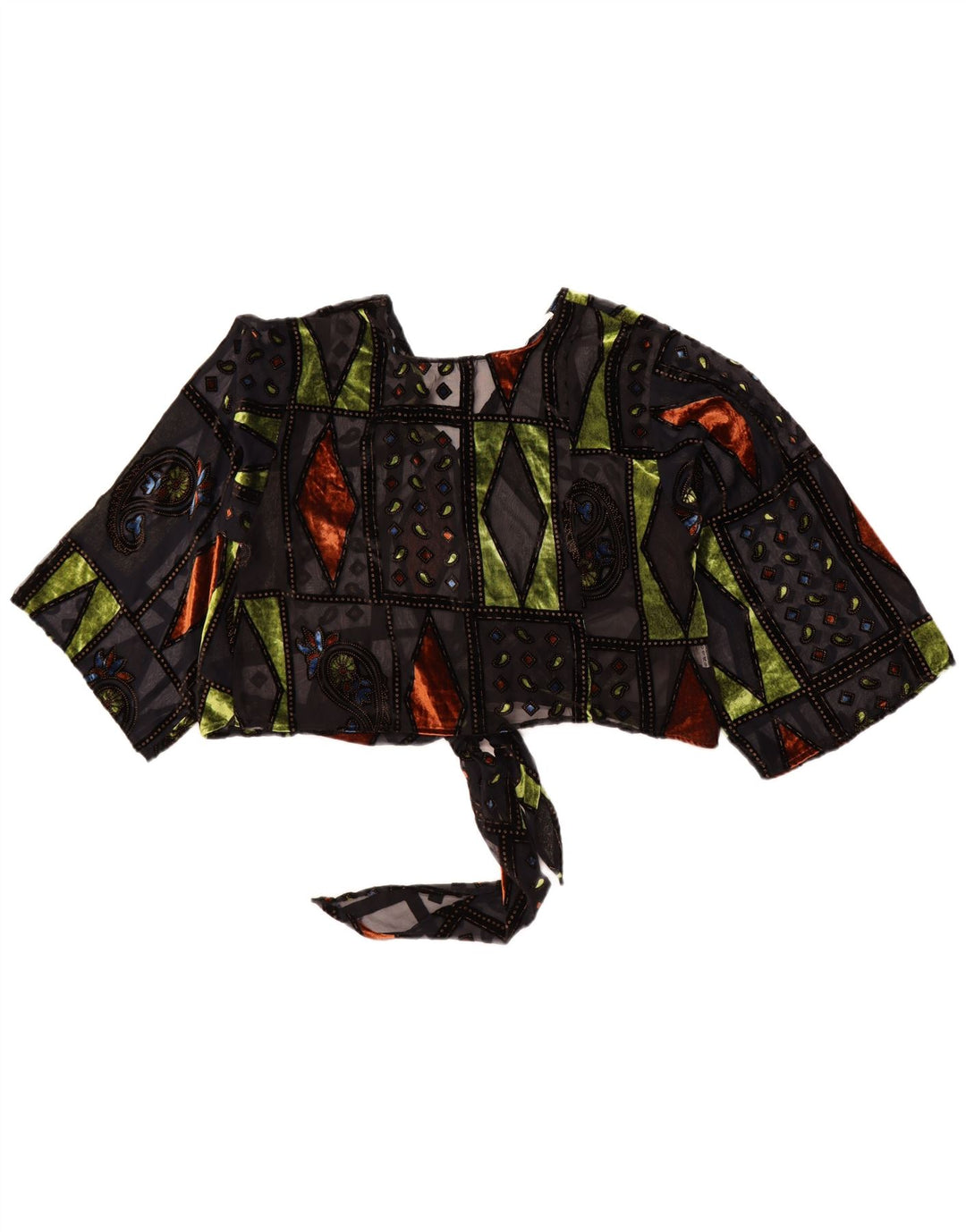 MOTEL Dame Oversized Se Through Bolero Top UK 10 Small Black Patchwork