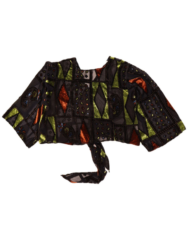 MOTEL Womens Oversized See Through Bolero Top UK 10 Small Black Patchwork