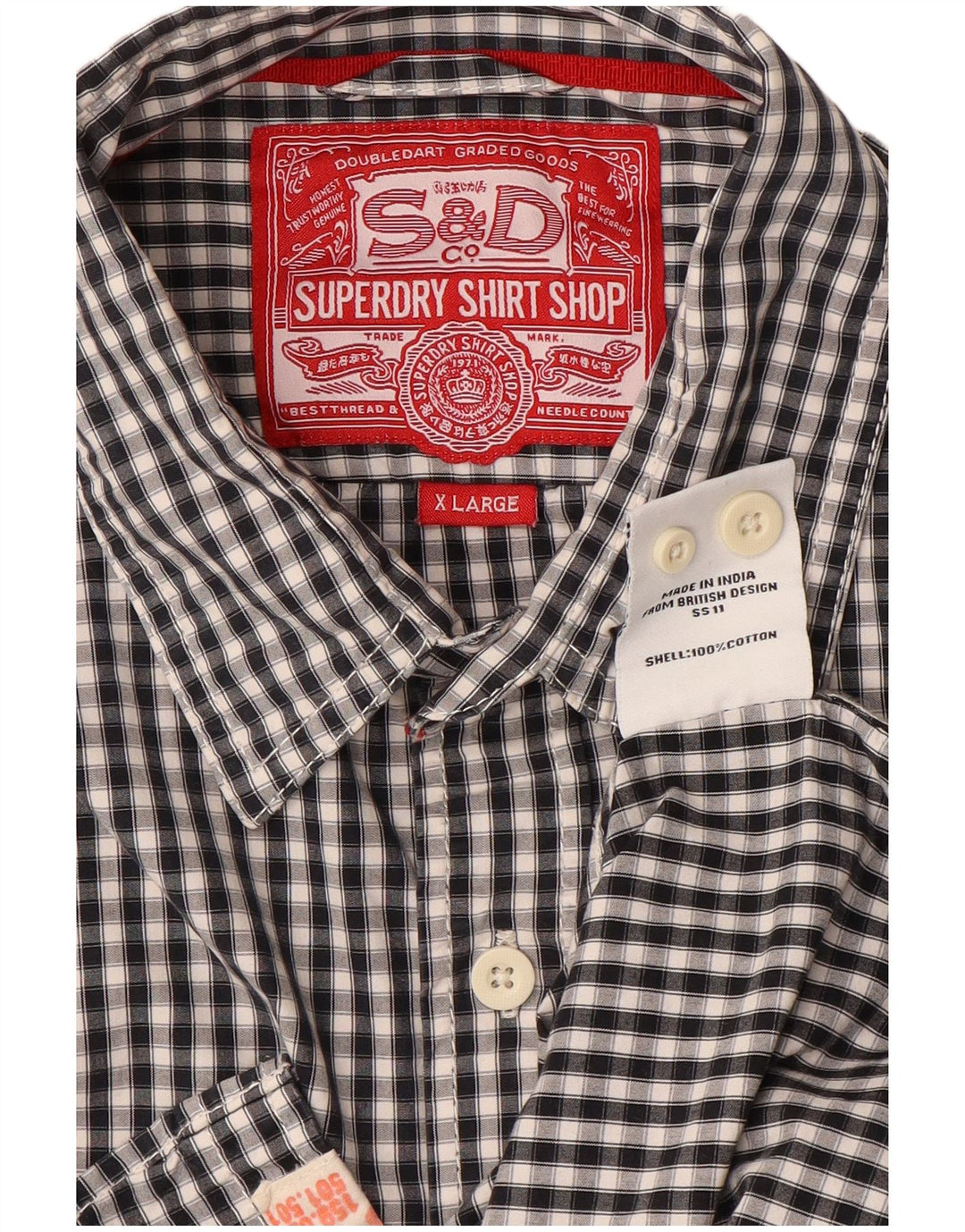 SUPERDRY Herreskjorte XL Sort Gingham Bomuld