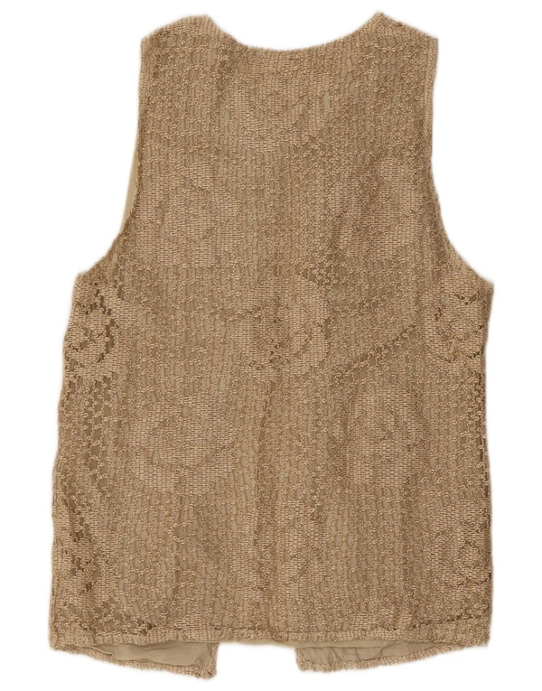 Vintage dame ærmeløs cardigan top UK 14 Medium Beige Floral