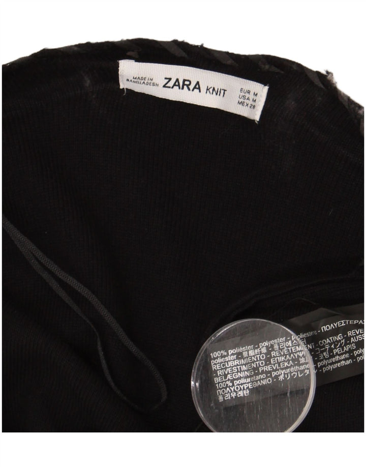 Zara Dame Asymmetrisk Åben Cardigan Sweater UK 12 Medium Sort Polyester