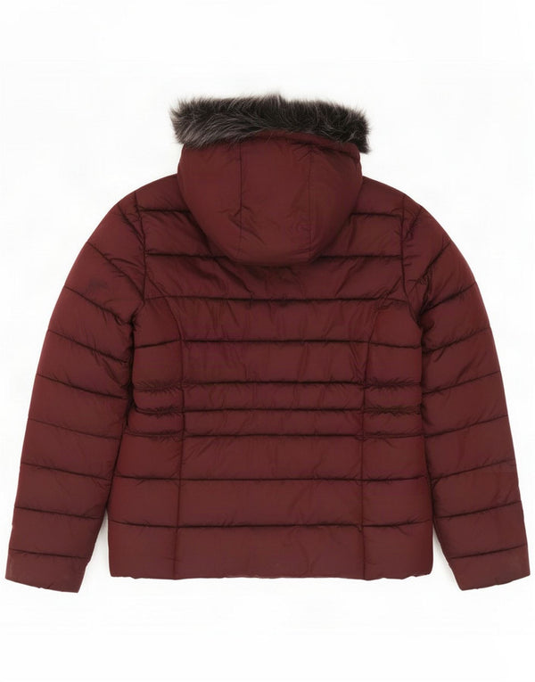 Superdry Womens Hooded Padded Jacket UK 8 Small Burgundy Polyester