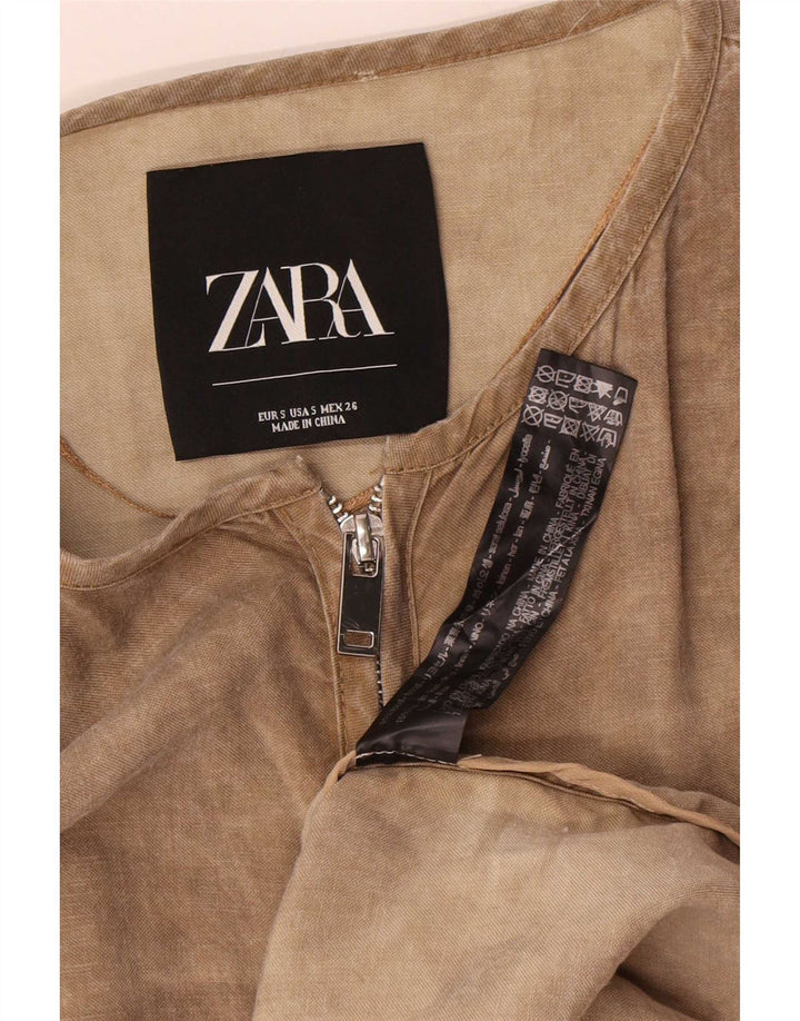 Zara Dame Langærmet Oversized Shift Dress UK 10 Small Beige Lyocell